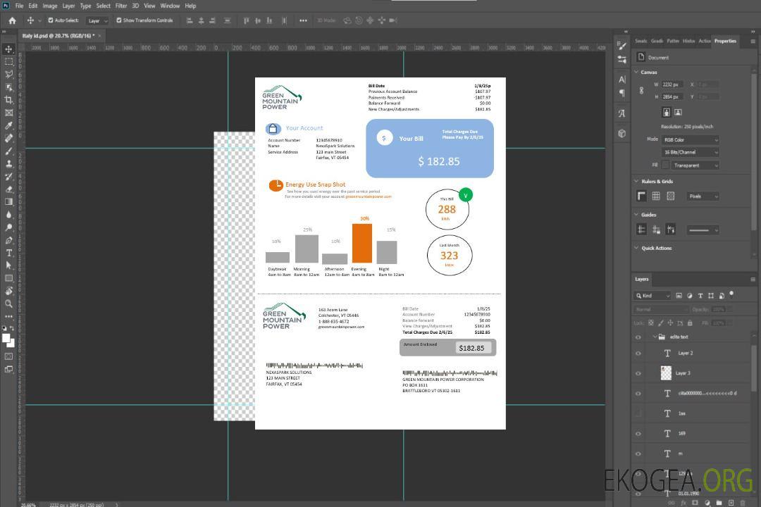 USA Vermont Green Mountain Power facture de services publics d'électricité aux formats Word et PDF template